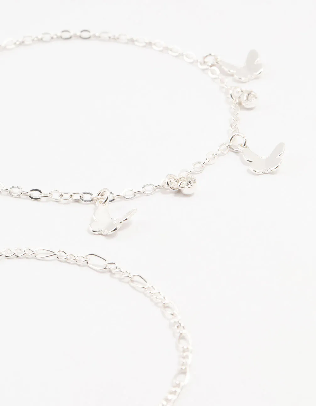 Silver Pearl Stone Butterfly Bracelets 4-Pack