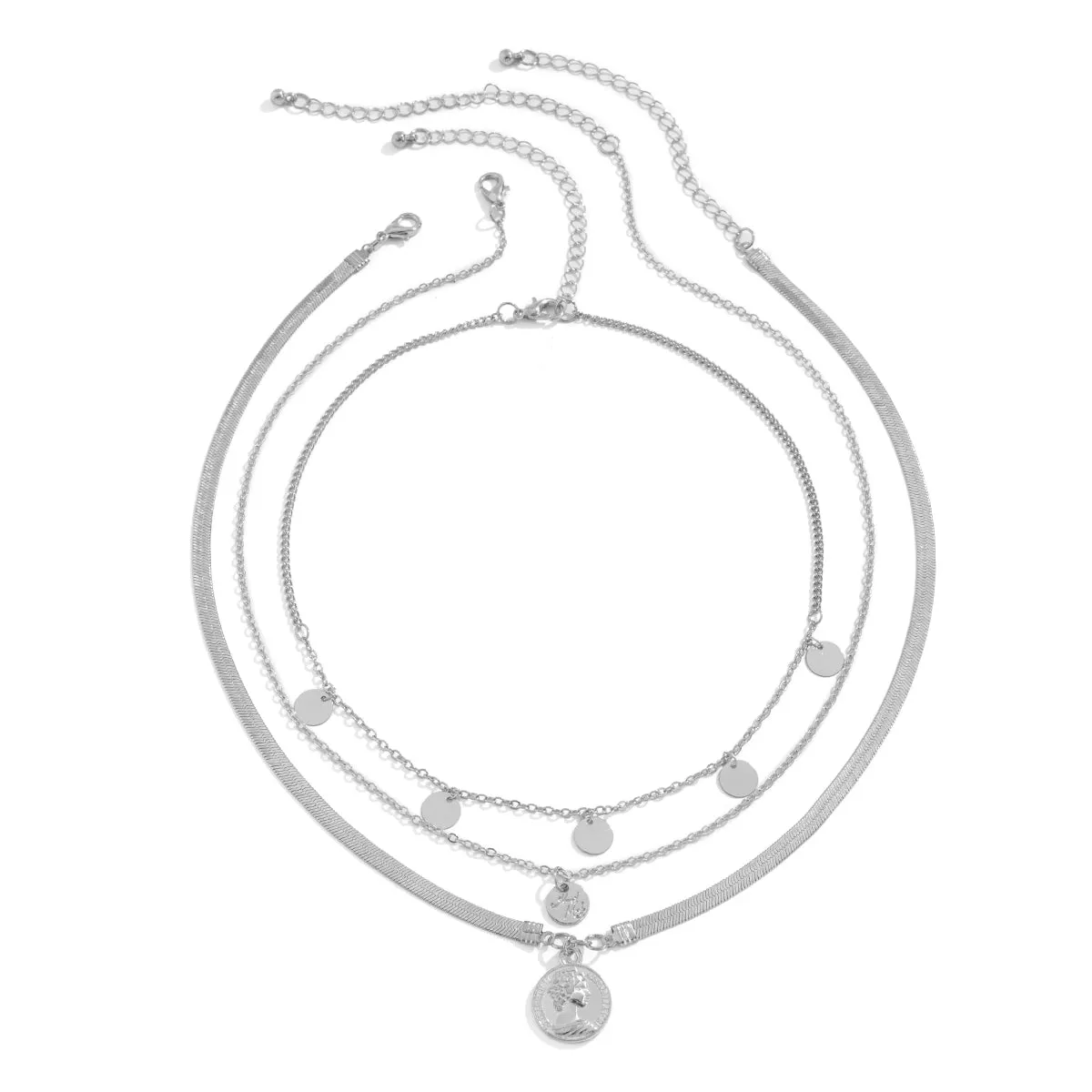 Silver-Plated Coin Necklace Set