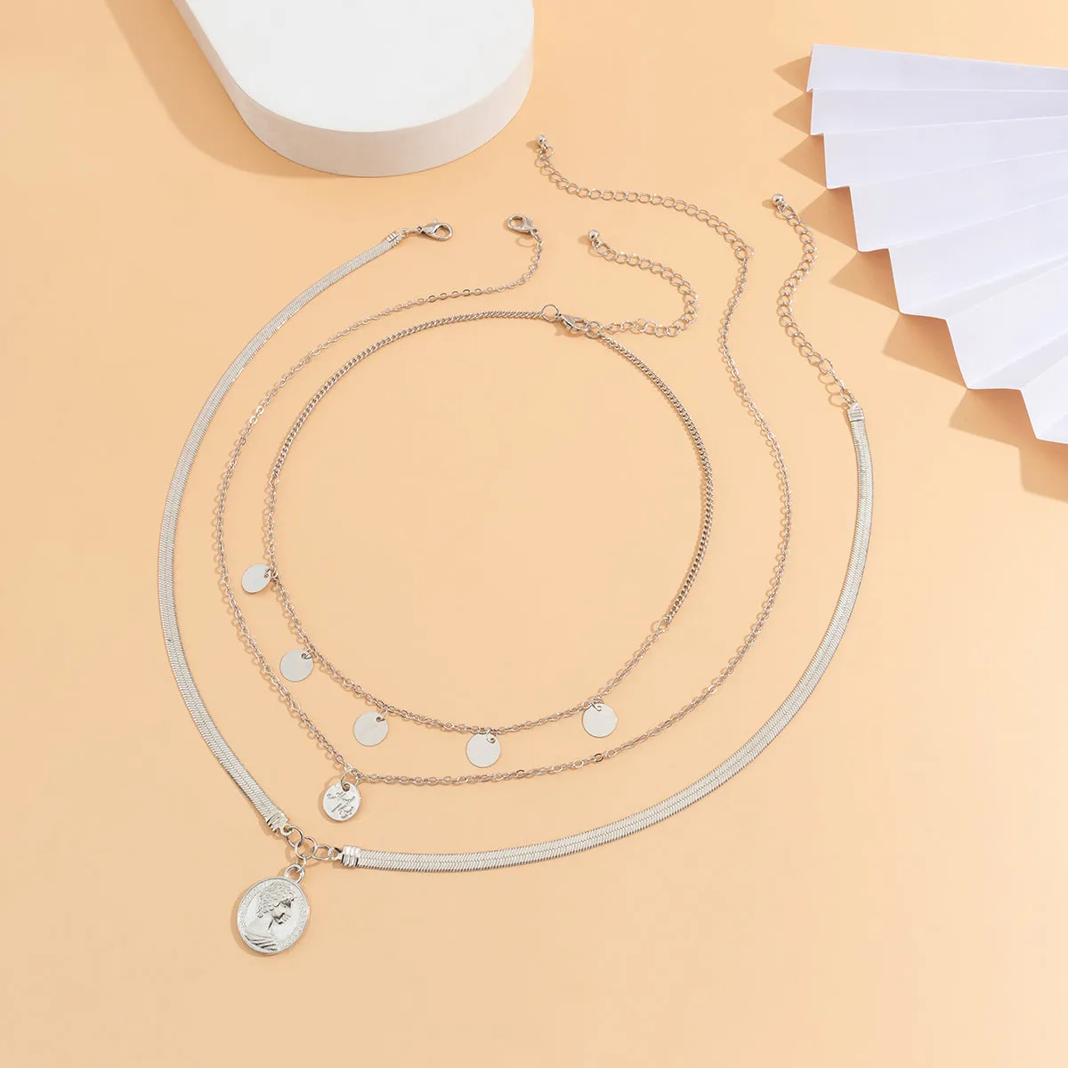 Silver-Plated Coin Necklace Set