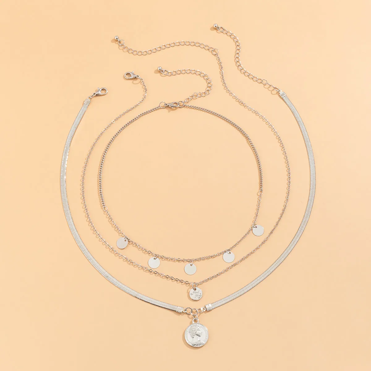 Silver-Plated Coin Necklace Set