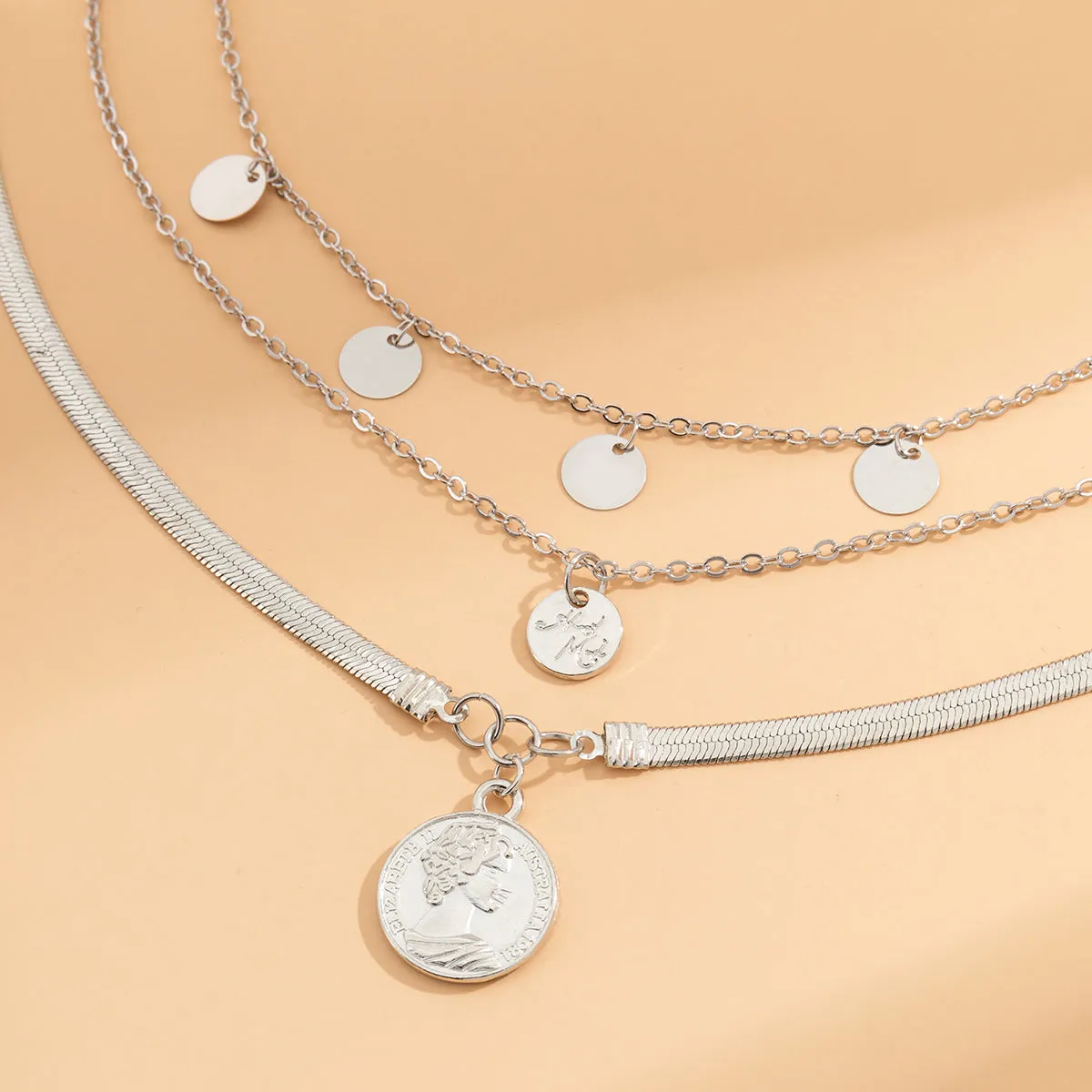 Silver-Plated Coin Necklace Set