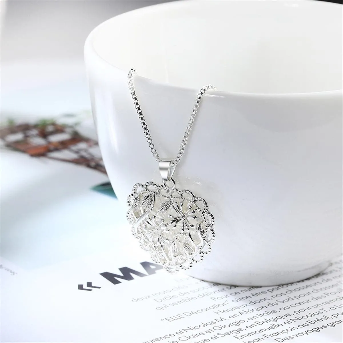 Silver-Plated Filigree Heart Pendant Necklace