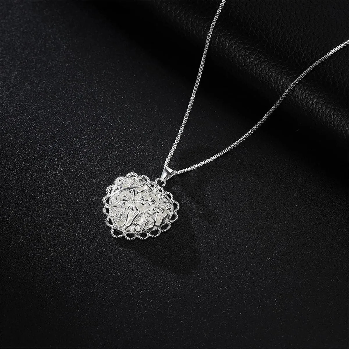 Silver-Plated Filigree Heart Pendant Necklace