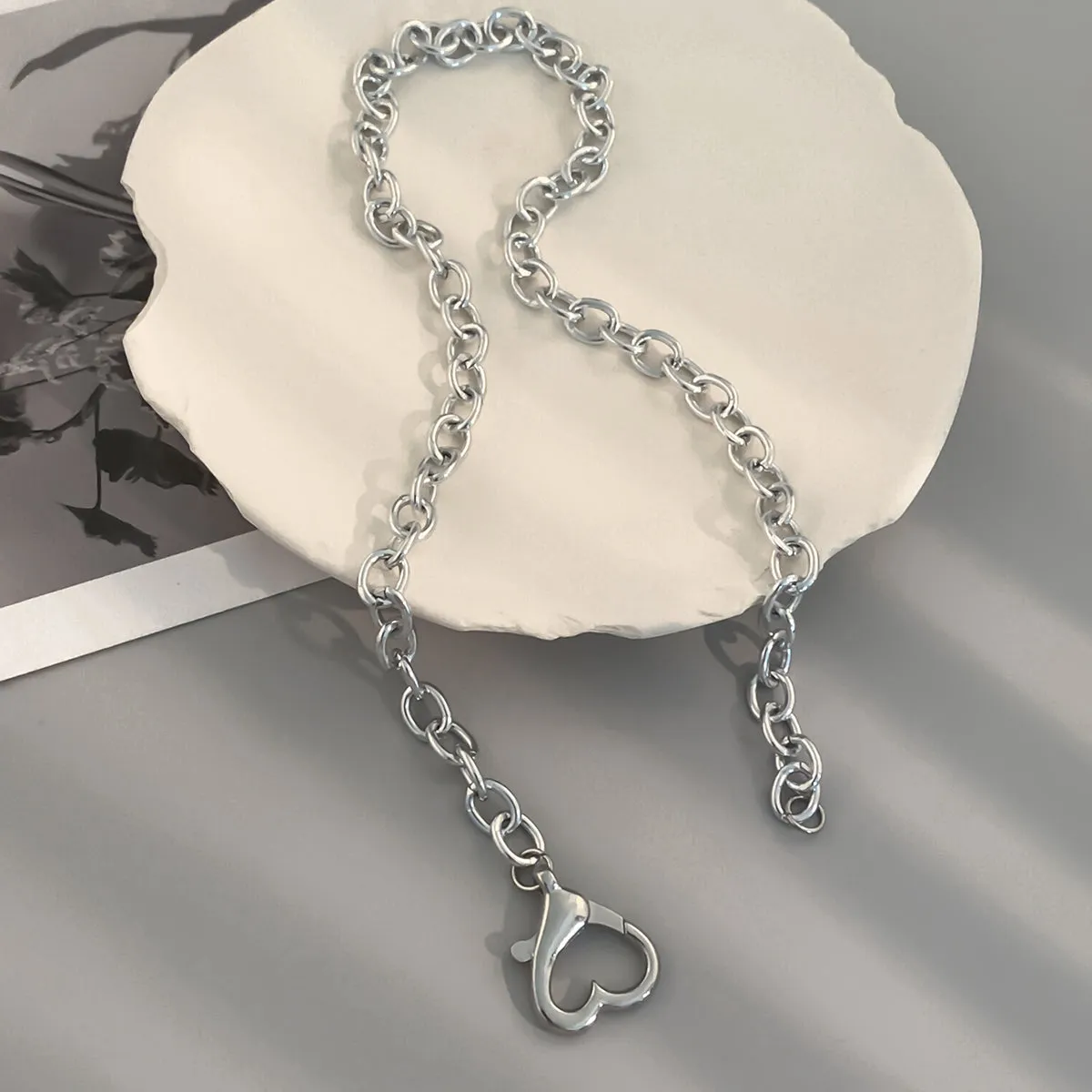 Silver-Plated Heart Clasp Chain Necklace