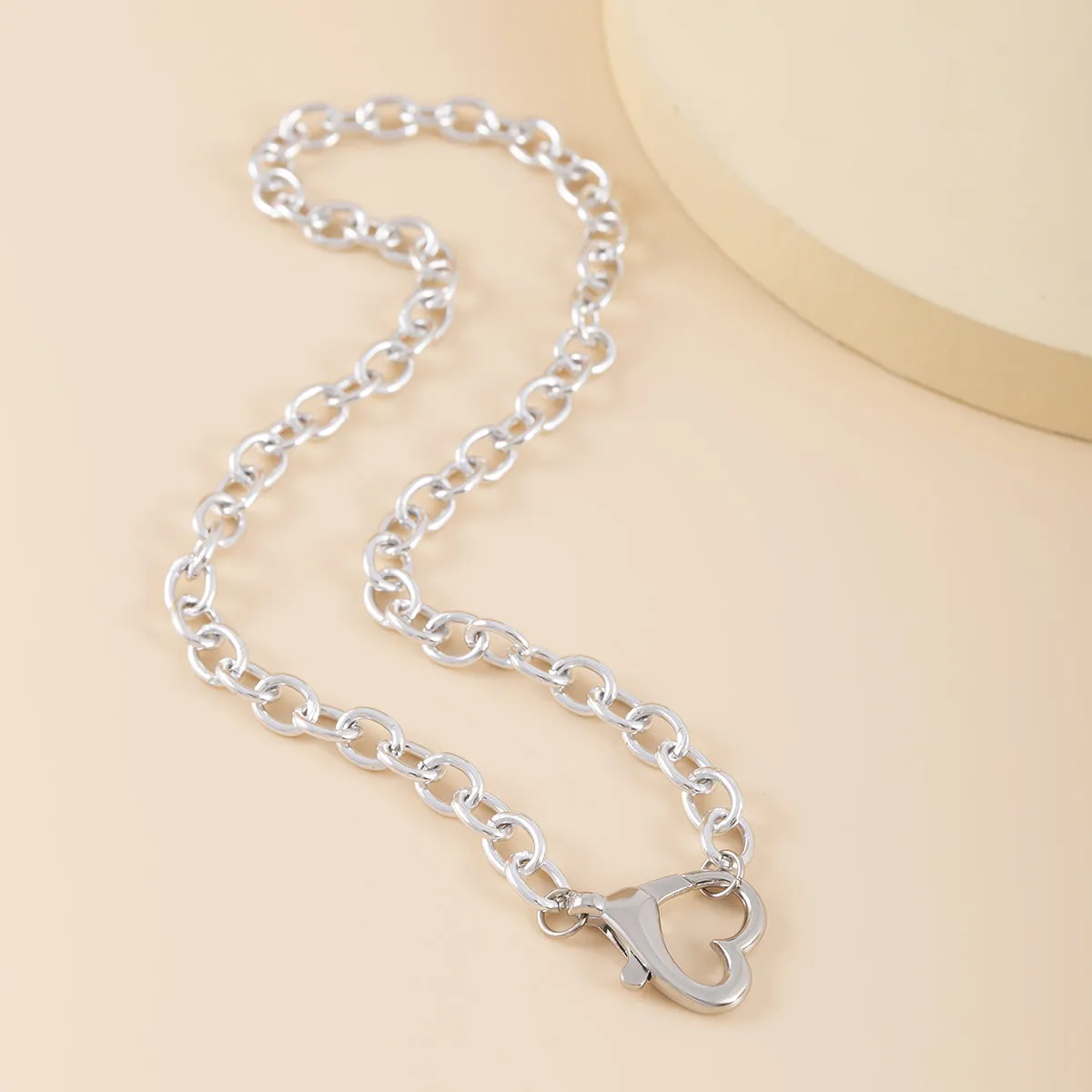 Silver-Plated Heart Clasp Chain Necklace
