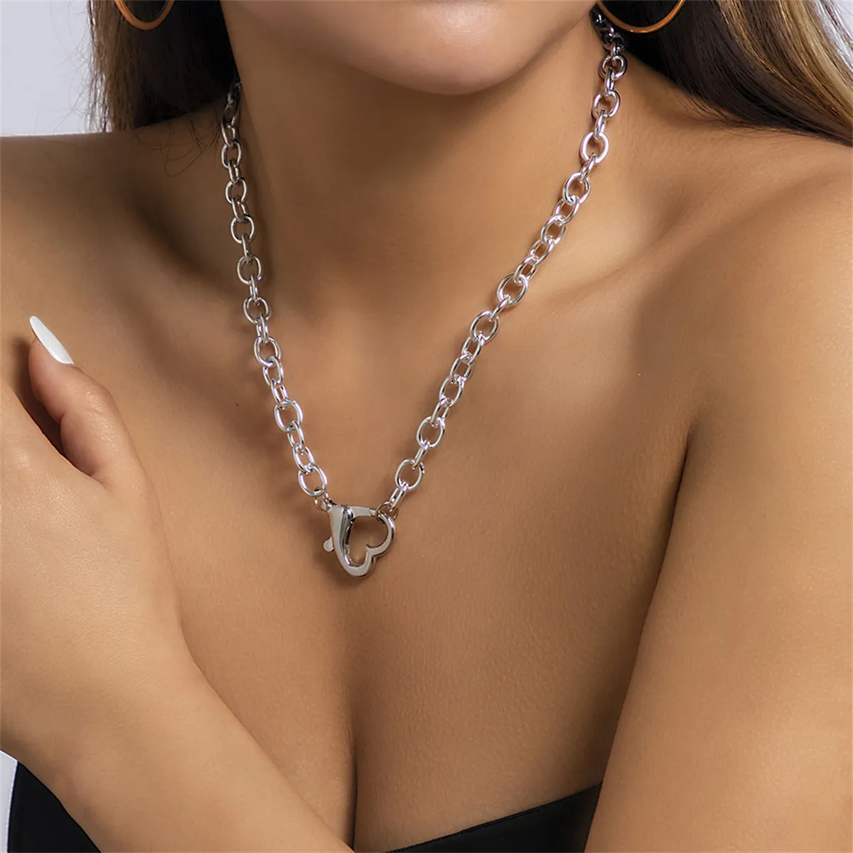 Silver-Plated Heart Clasp Chain Necklace