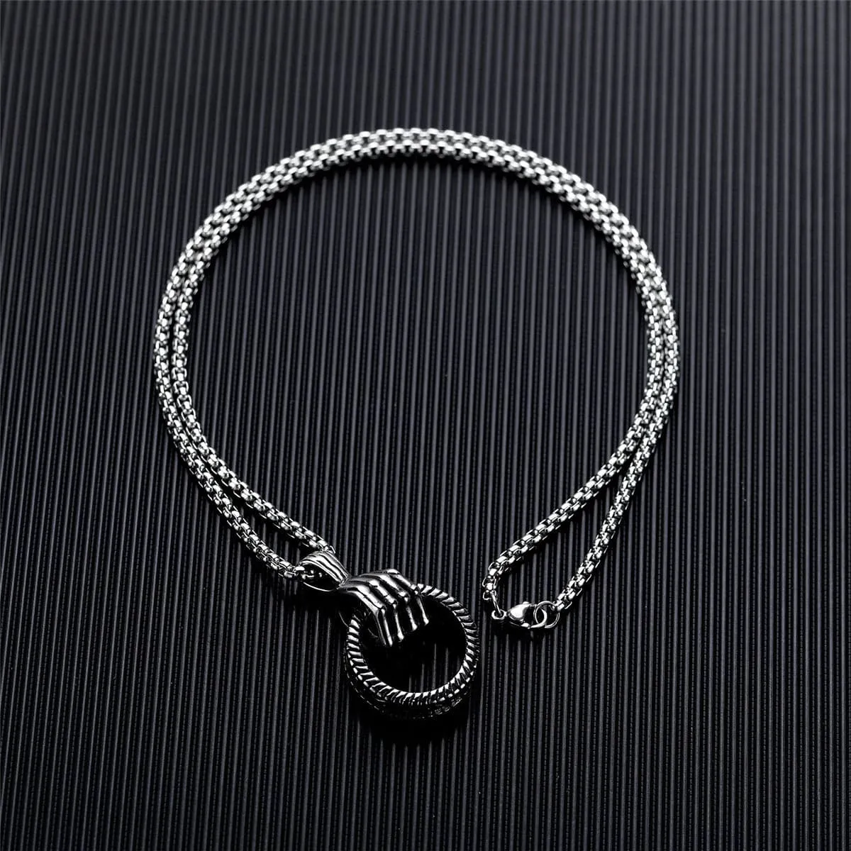 Silver-Plated Skeleton Hand & Tire Pendant Necklace