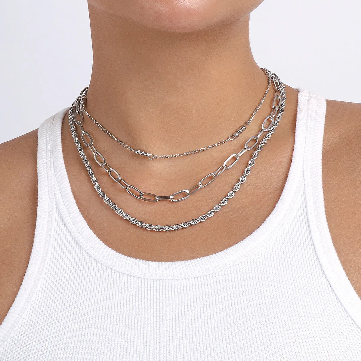 Silver-Plated Twine Necklace Set