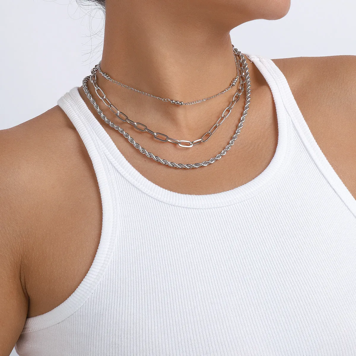 Silver-Plated Twine Necklace Set