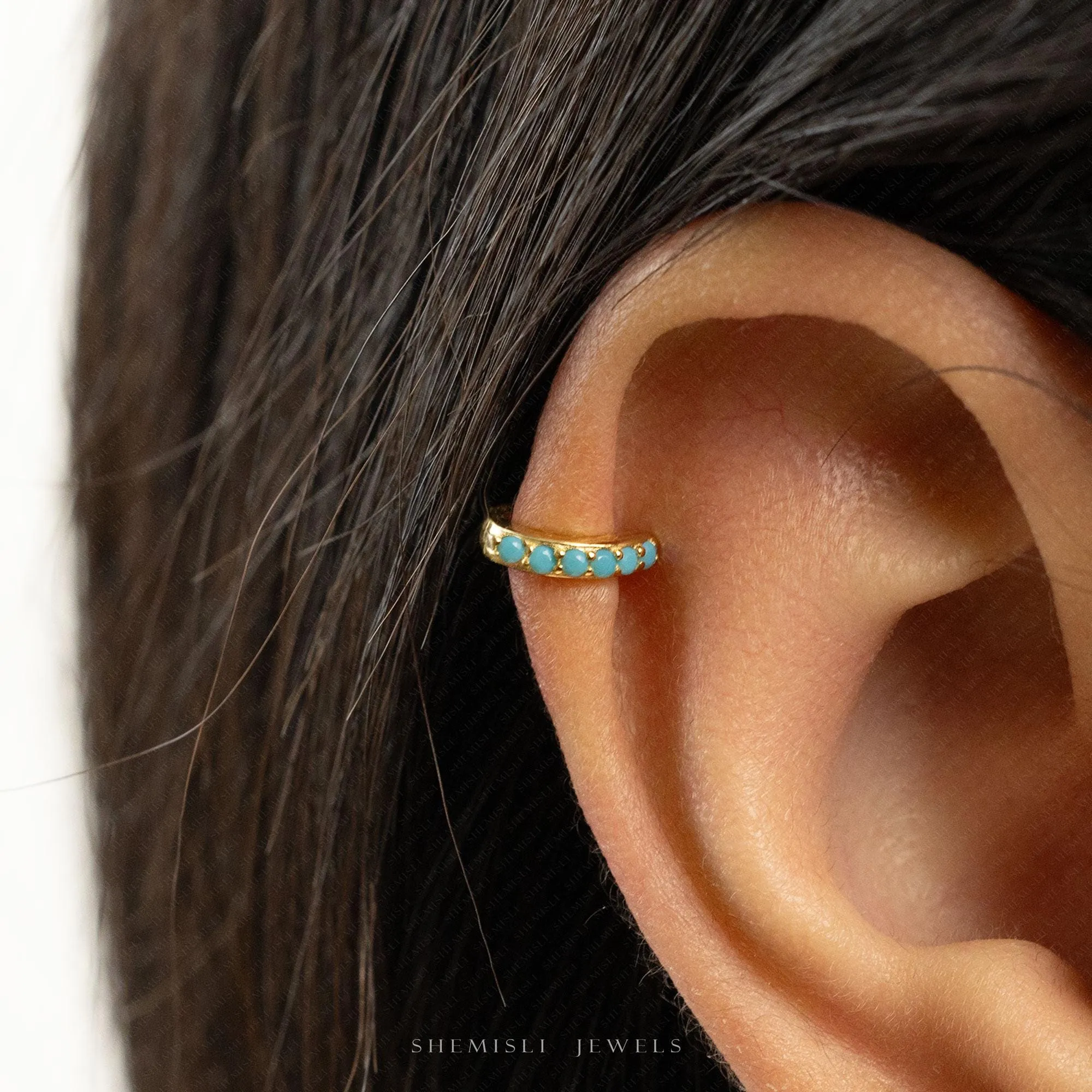 Simple Turquoise Hoop Earring, Huggies, 6, 7, 8, 9, 10, 12mm Unisex, Gold, Silver SHEMISLI SH052, SH053, SH054, SH055, SH056, SH057