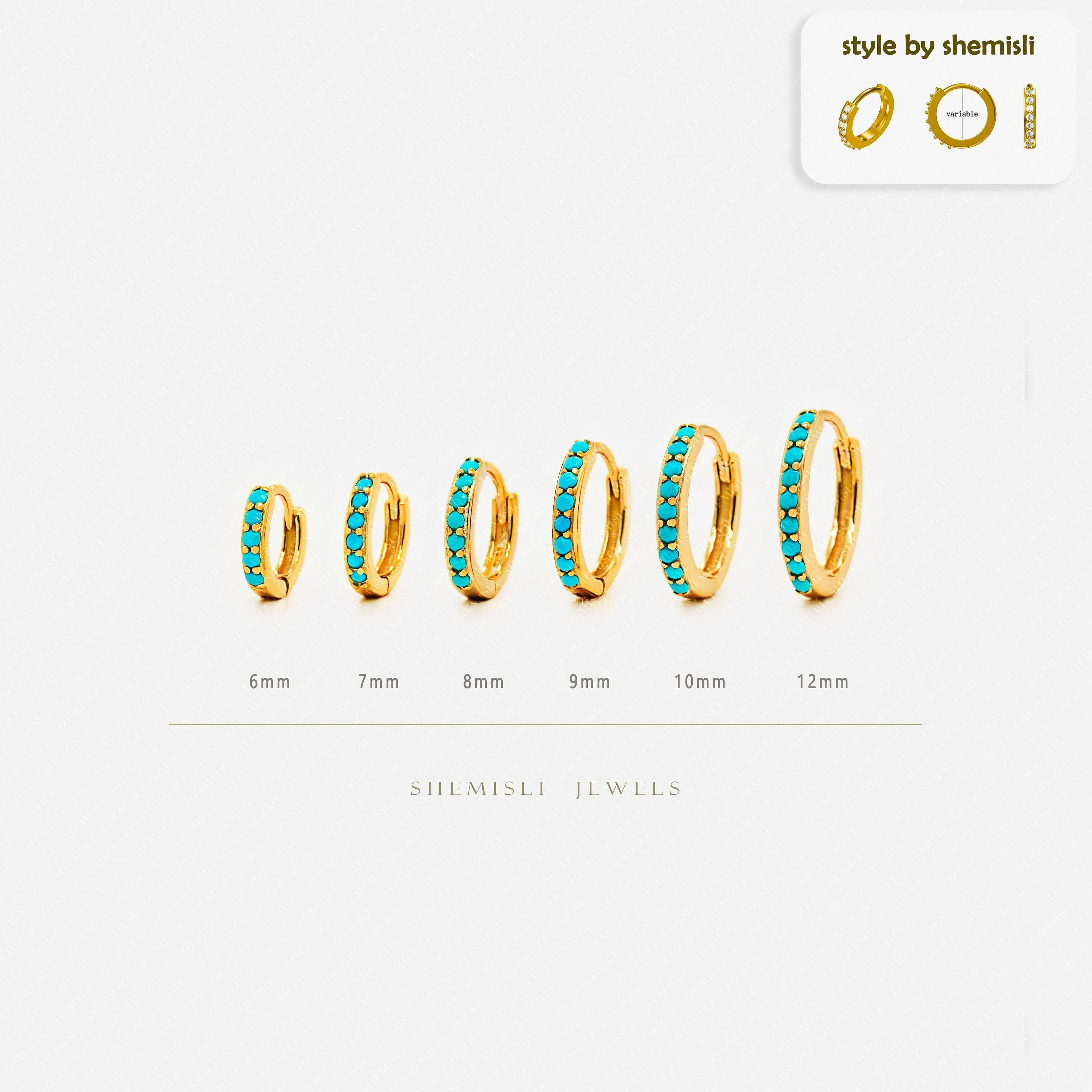 Simple Turquoise Hoop Earring, Huggies, 6, 7, 8, 9, 10, 12mm Unisex, Gold, Silver SHEMISLI SH052, SH053, SH054, SH055, SH056, SH057