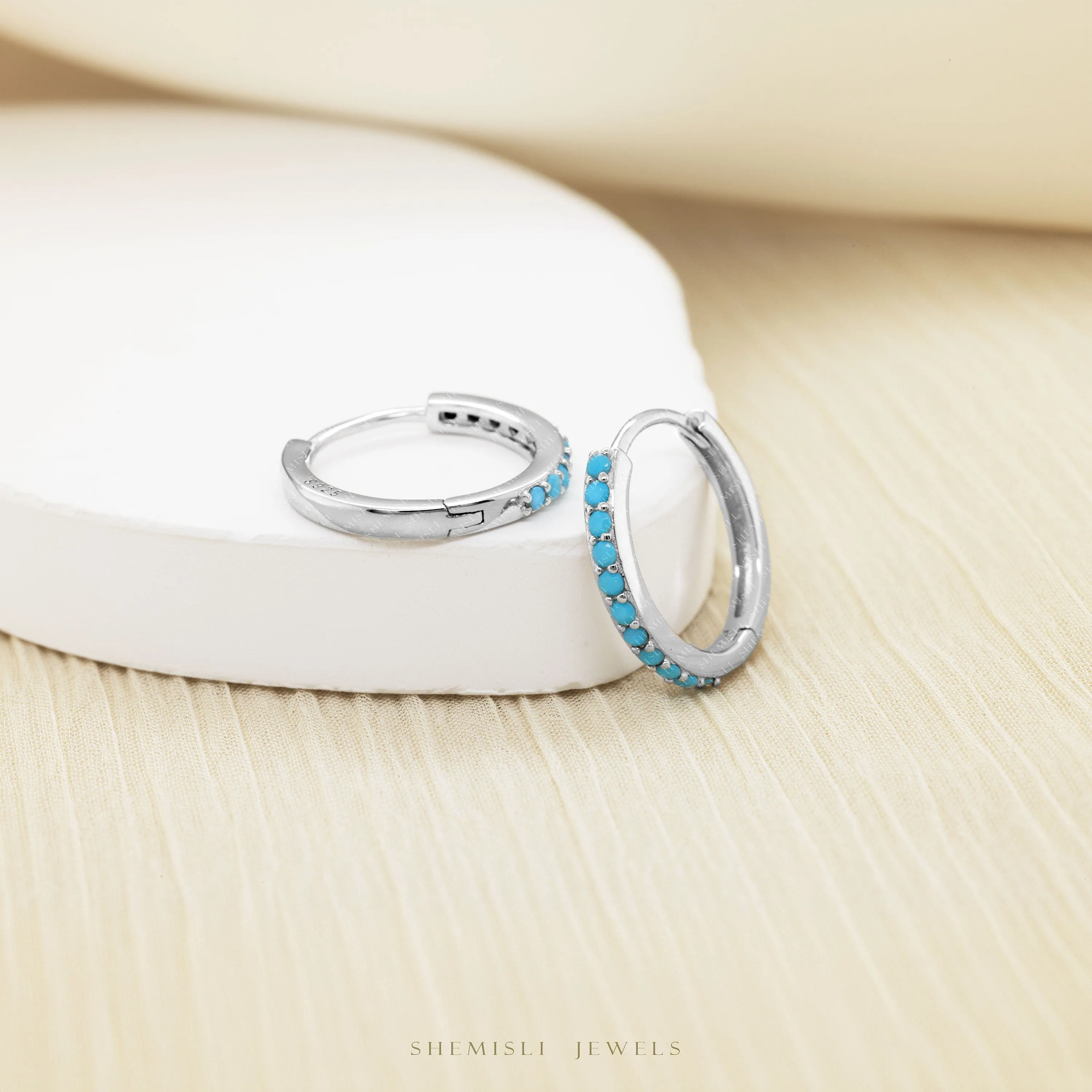 Simple Turquoise Hoop Earring, Huggies, 6, 7, 8, 9, 10, 12mm Unisex, Gold, Silver SHEMISLI SH052, SH053, SH054, SH055, SH056, SH057