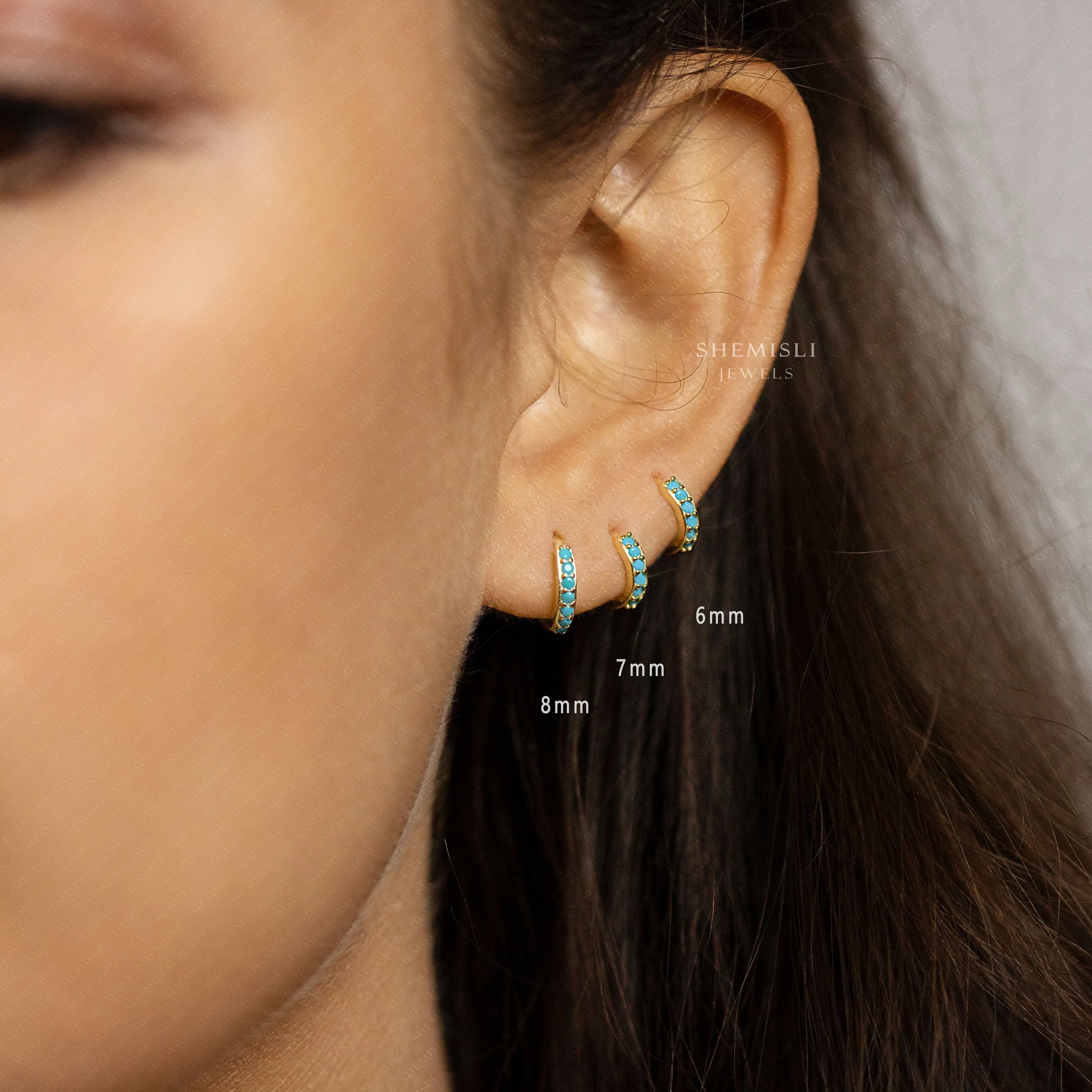 Simple Turquoise Hoop Earring, Huggies, 6, 7, 8, 9, 10, 12mm Unisex, Gold, Silver SHEMISLI SH052, SH053, SH054, SH055, SH056, SH057