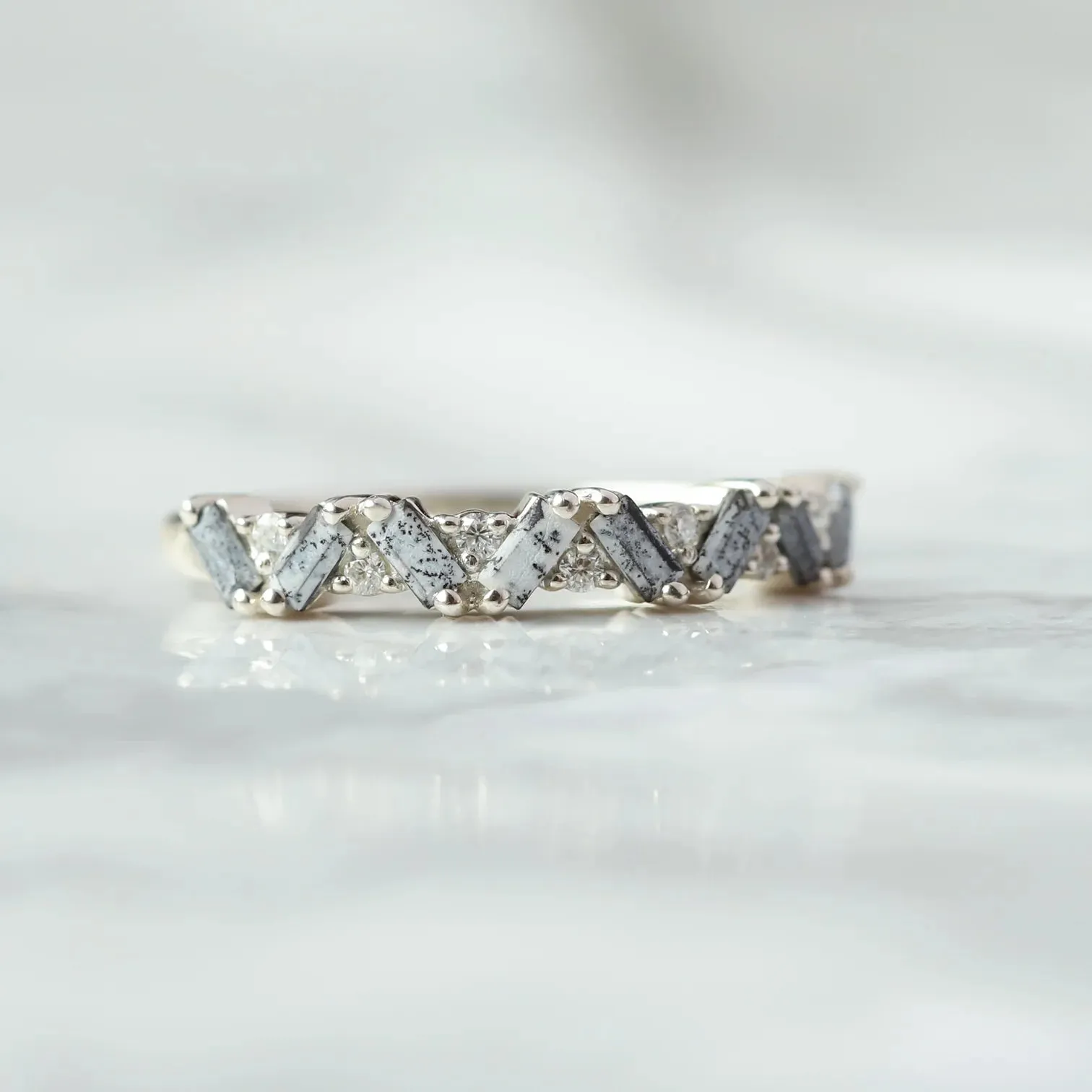 Skylar Dendritic Opal and Moissanite Multi Baguette Ring