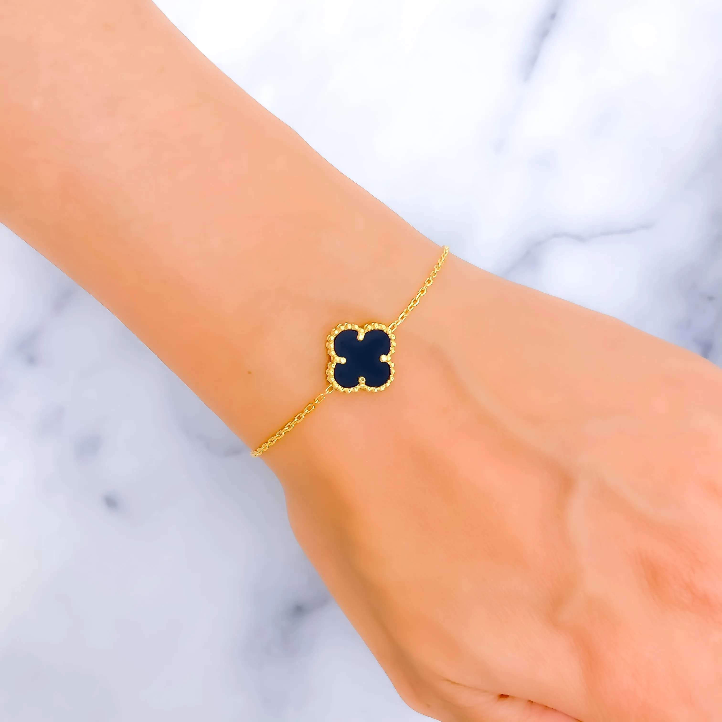 Sleek Sophisticated 21k Gold Clover Bracelet