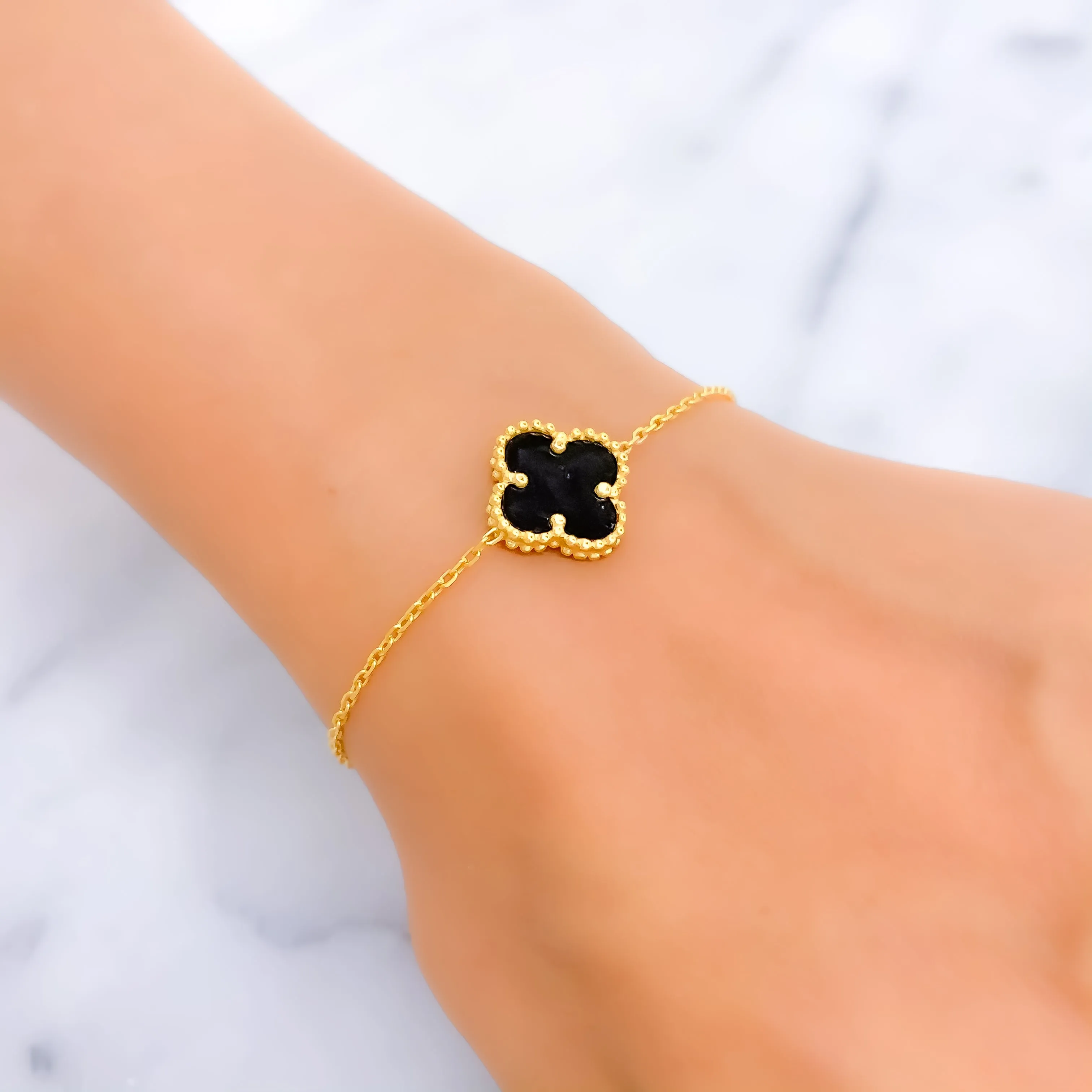 Sleek Sophisticated 21k Gold Clover Bracelet