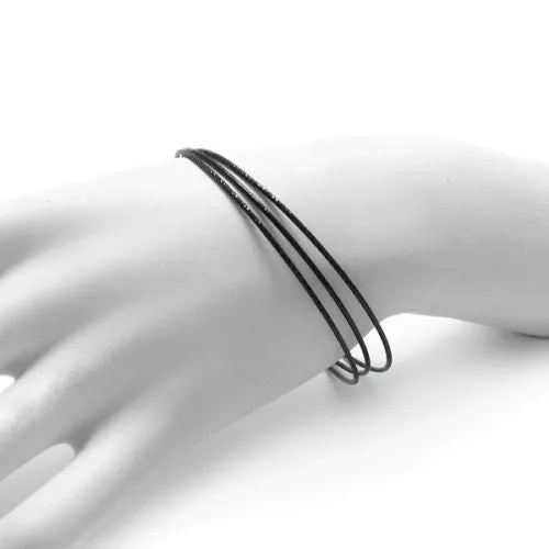 Sleek Sterling Silver Black Faceted Round Bangle Bracelets - 7.5"