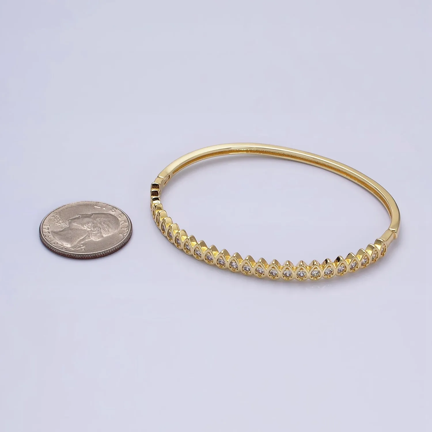 Slim Tear Drop Cz Bangle Bracelet 14k Gold Filled Stackable Bangle Bracelet | Hinge Locking | WA-1755