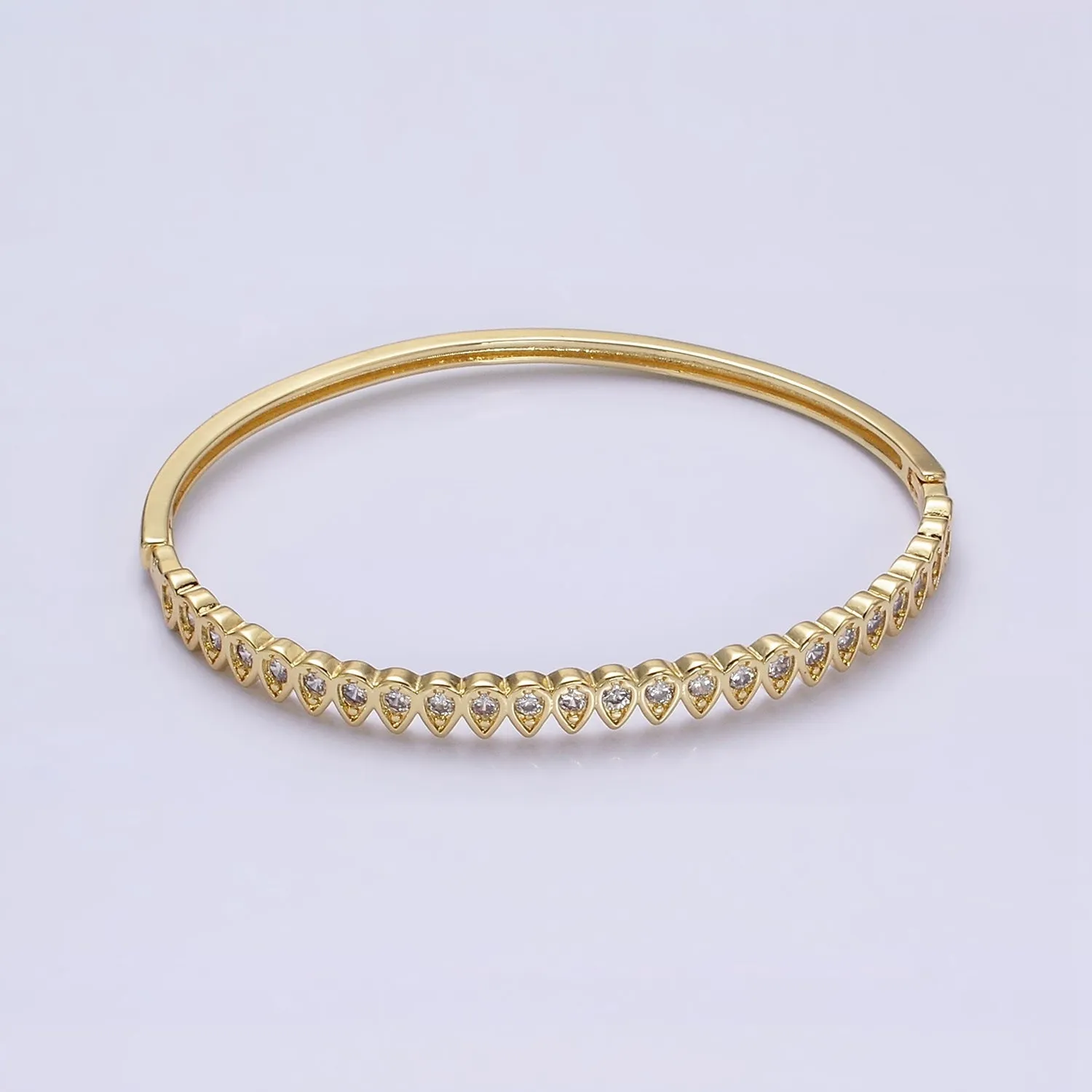 Slim Tear Drop Cz Bangle Bracelet 14k Gold Filled Stackable Bangle Bracelet | Hinge Locking | WA-1755