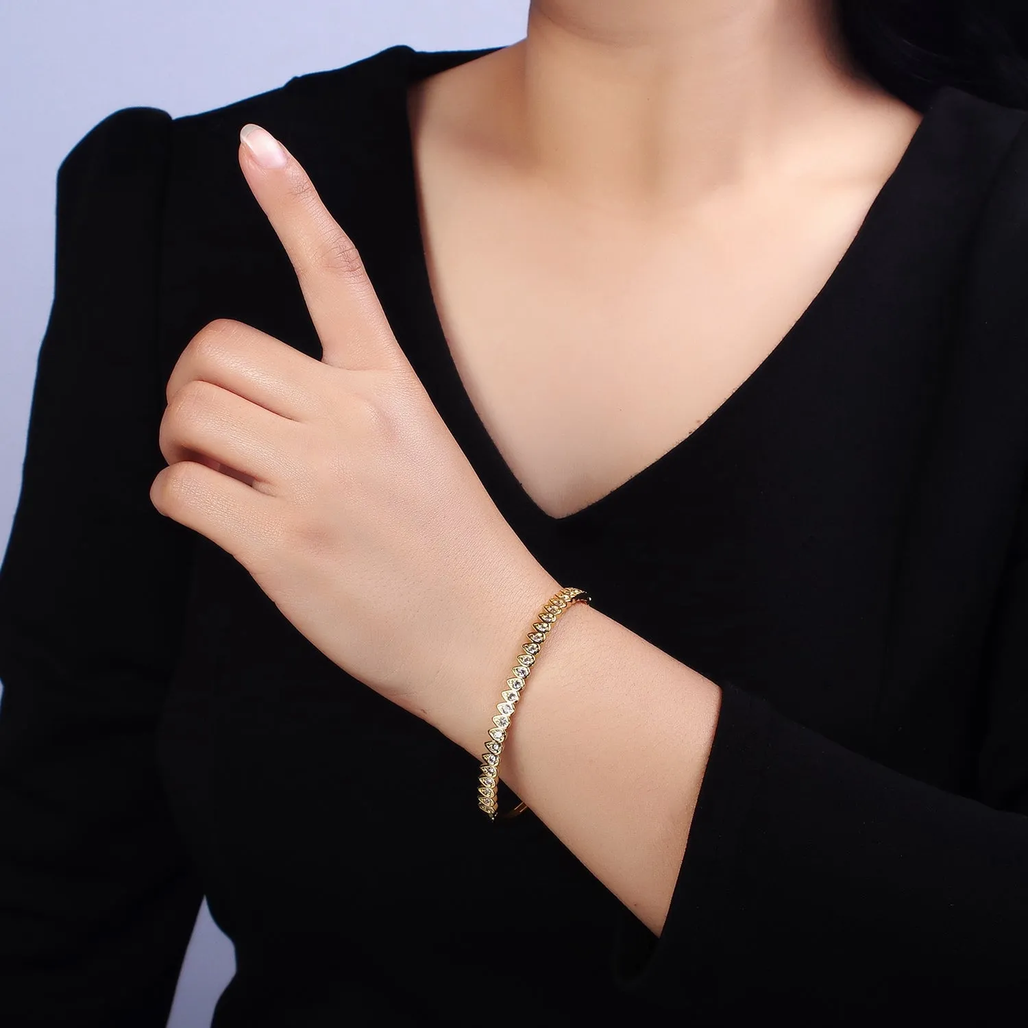 Slim Tear Drop Cz Bangle Bracelet 14k Gold Filled Stackable Bangle Bracelet | Hinge Locking | WA-1755