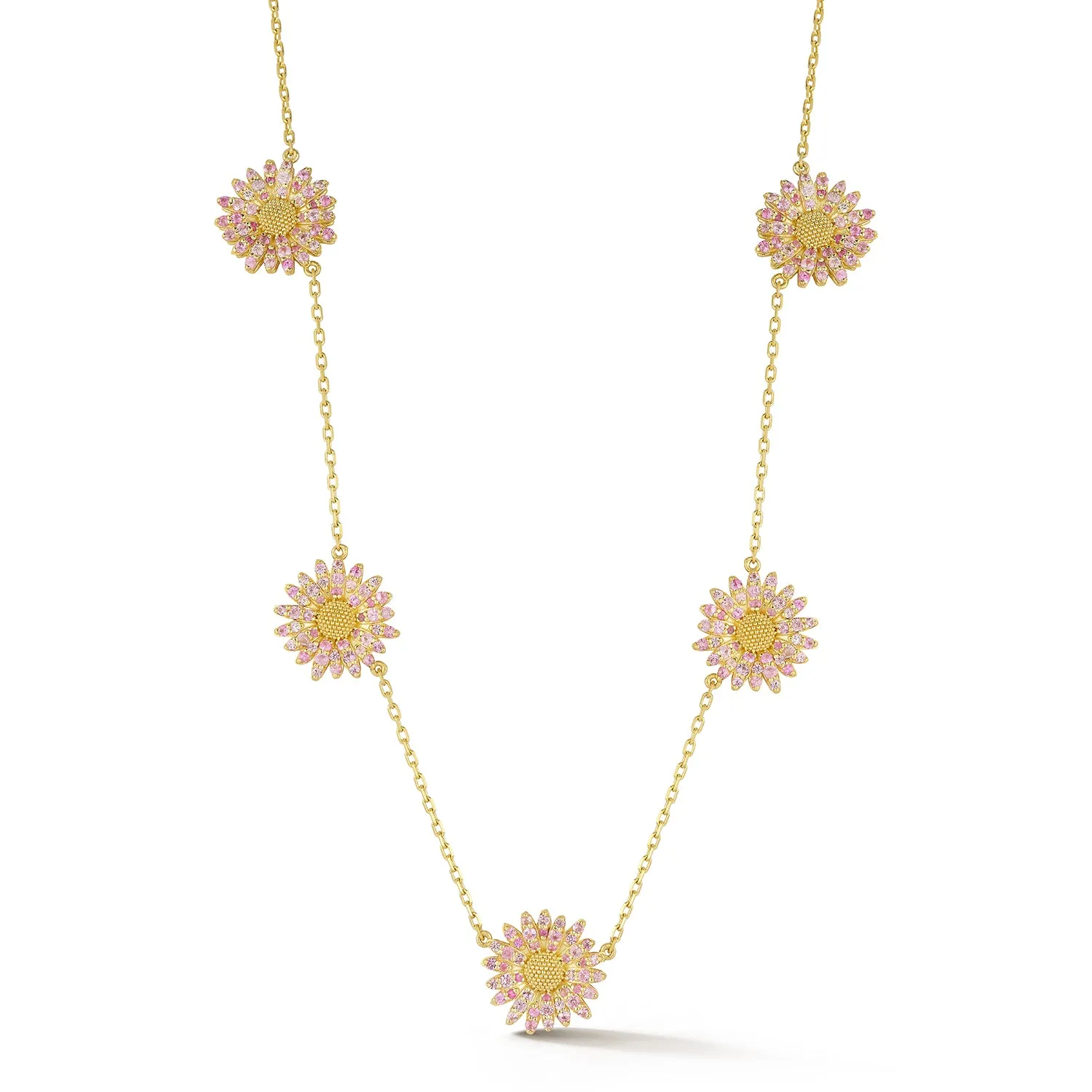 Small Daisy Station Necklace with Pink Sapphires