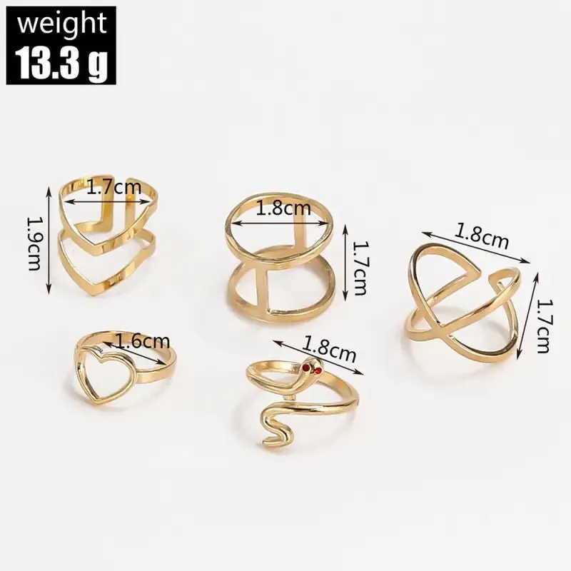 Snake-shaped Diamond Ring Set of 5 Stacked Rings with Alloy Construction