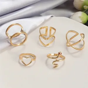 Snake-shaped Diamond Ring Set of 5 Stacked Rings with Alloy Construction