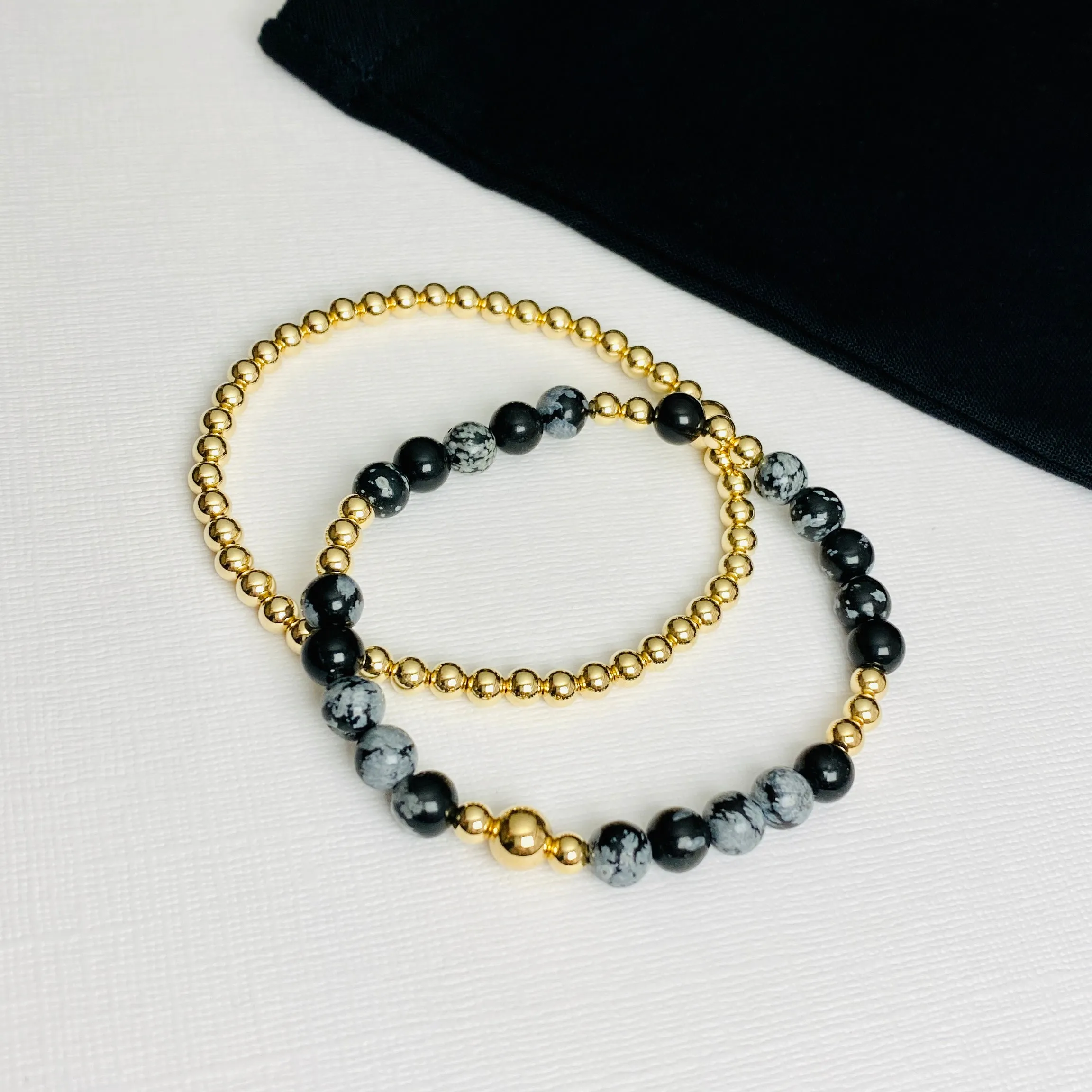 Snowflake Obsidian Bracelet with Gold Accent | Solo or Stack Set