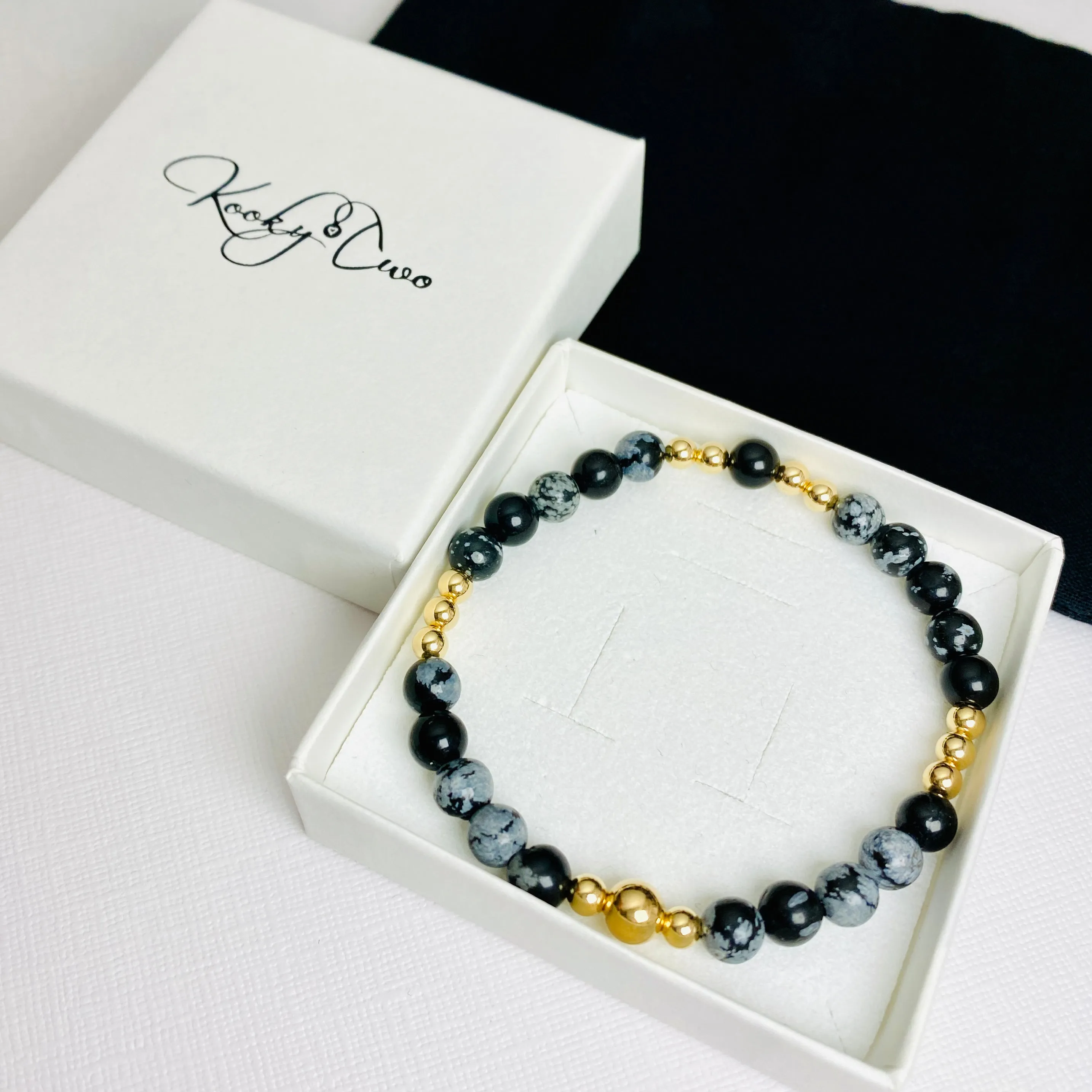 Snowflake Obsidian Bracelet with Gold Accent | Solo or Stack Set