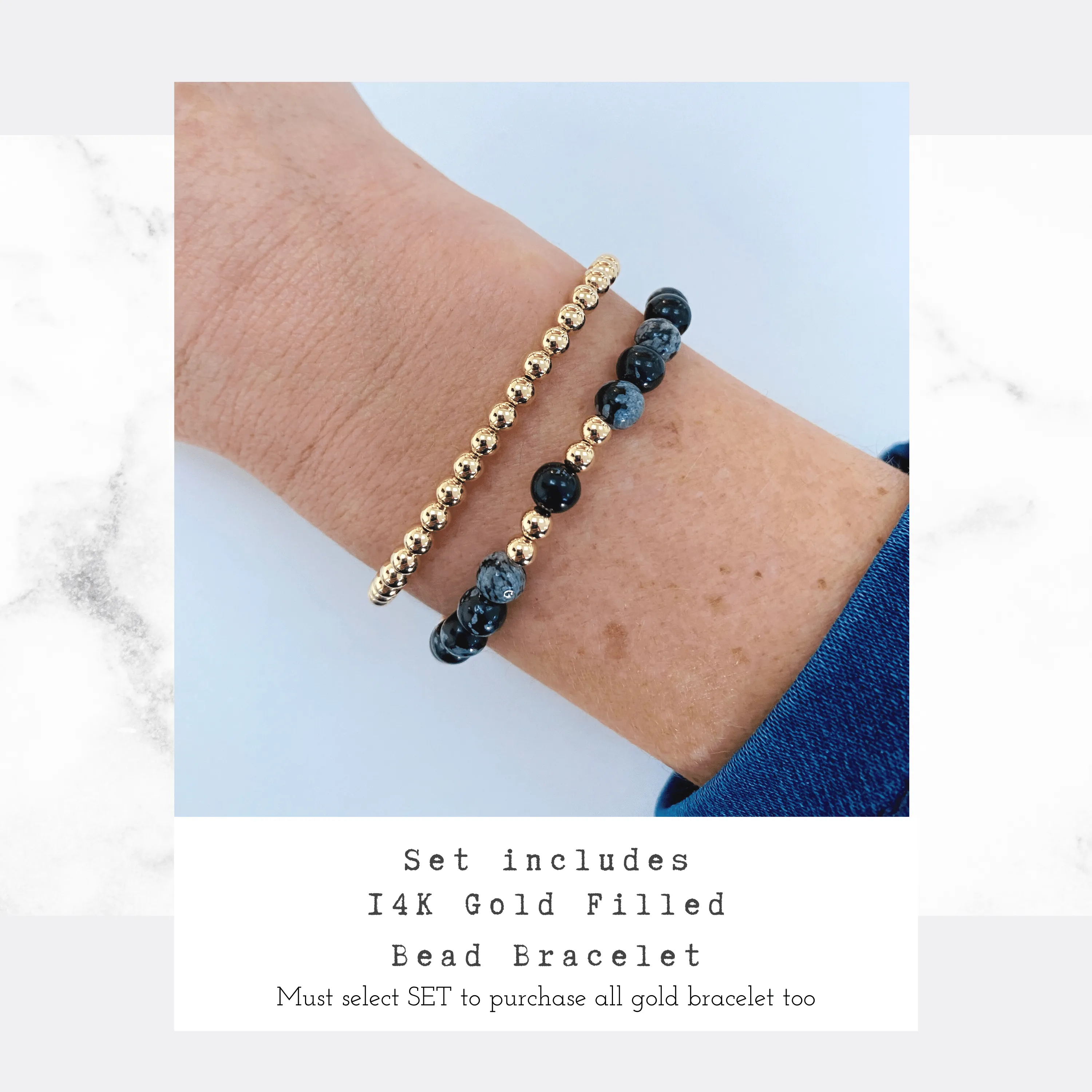 Snowflake Obsidian Bracelet with Gold Accent | Solo or Stack Set
