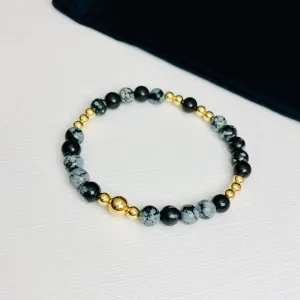 Snowflake Obsidian Bracelet with Gold Accent | Solo or Stack Set