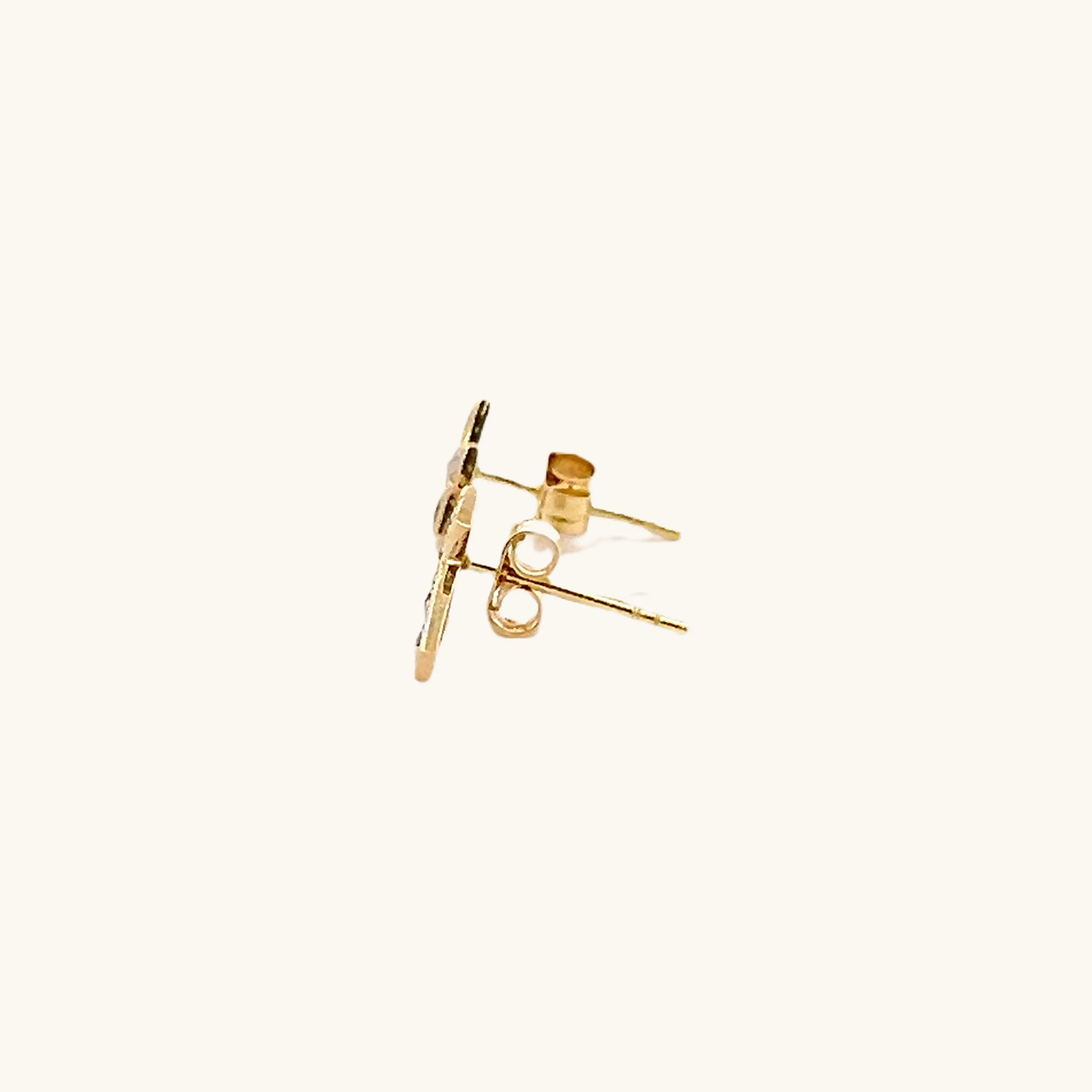 SOLID 14K YELLOW GOLD .12TCW DIAMOND CROSS EARRINGS