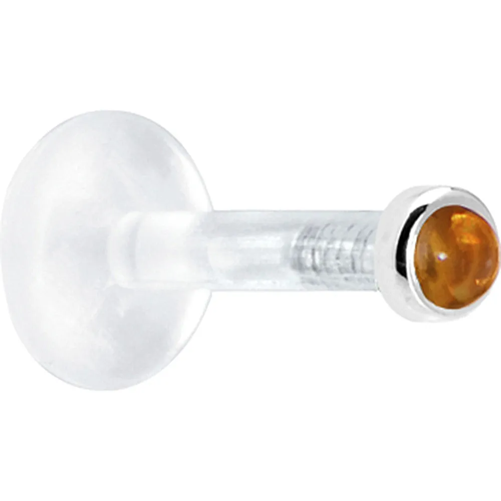 Solid 14KT White Gold 2mm Genuine Citrine Bioplast Push in Monroe