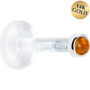 Solid 14KT White Gold 2mm Genuine Citrine Bioplast Push in Monroe