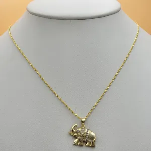 Solid 925 Sterling Silver - Gold Plated. CZ Cute Elephant Pendant & Chain.