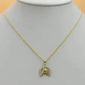 Solid 925 Sterling Silver - Gold Plated. CZ Horseshoe Pendant & Chain.