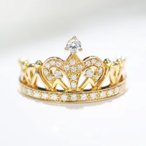 Solid Gold Diamond Tiara Crown Ring