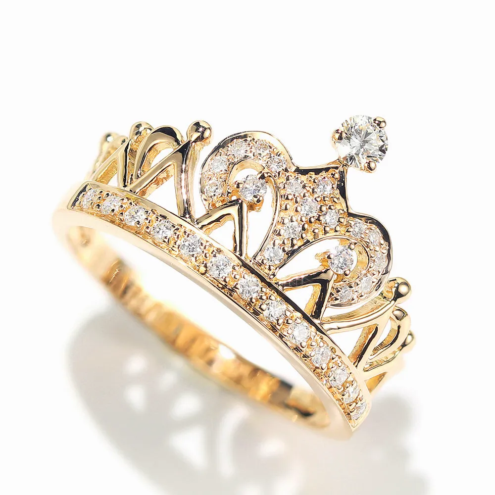 Solid Gold Diamond Tiara Crown Ring