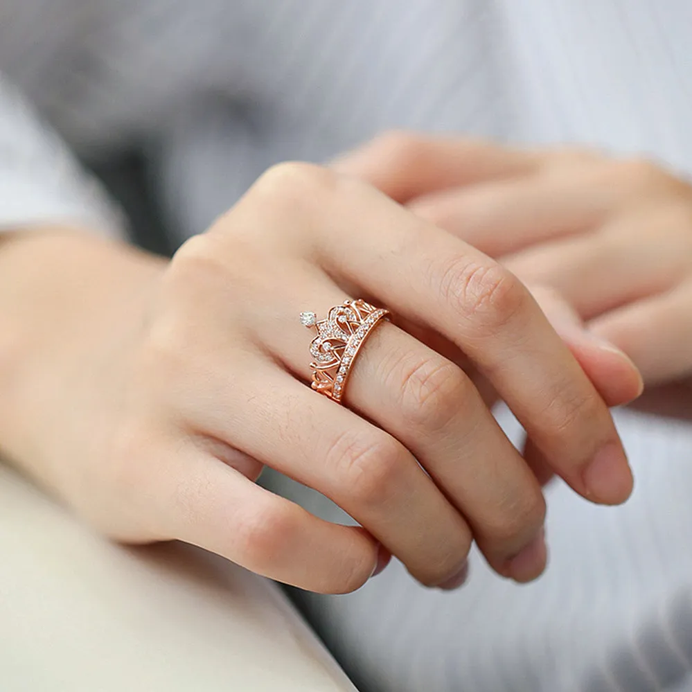 Solid Gold Diamond Tiara Crown Ring