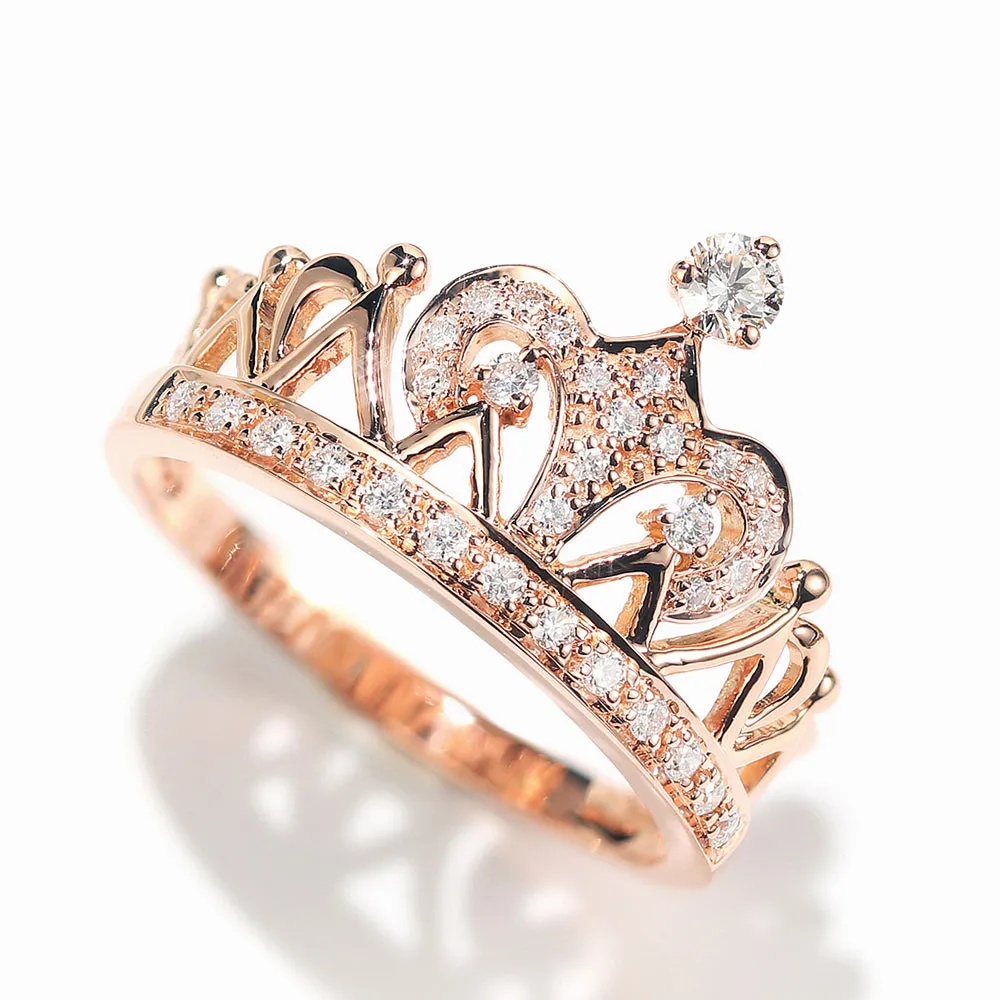 Solid Gold Diamond Tiara Crown Ring