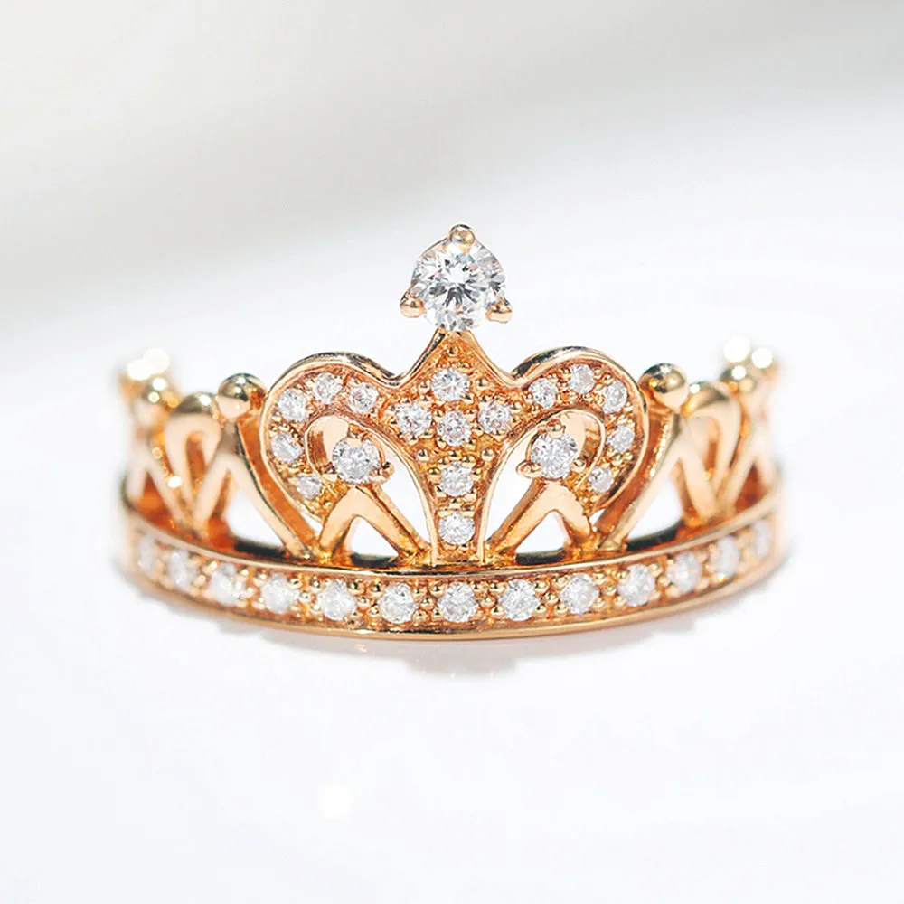 Solid Gold Diamond Tiara Crown Ring