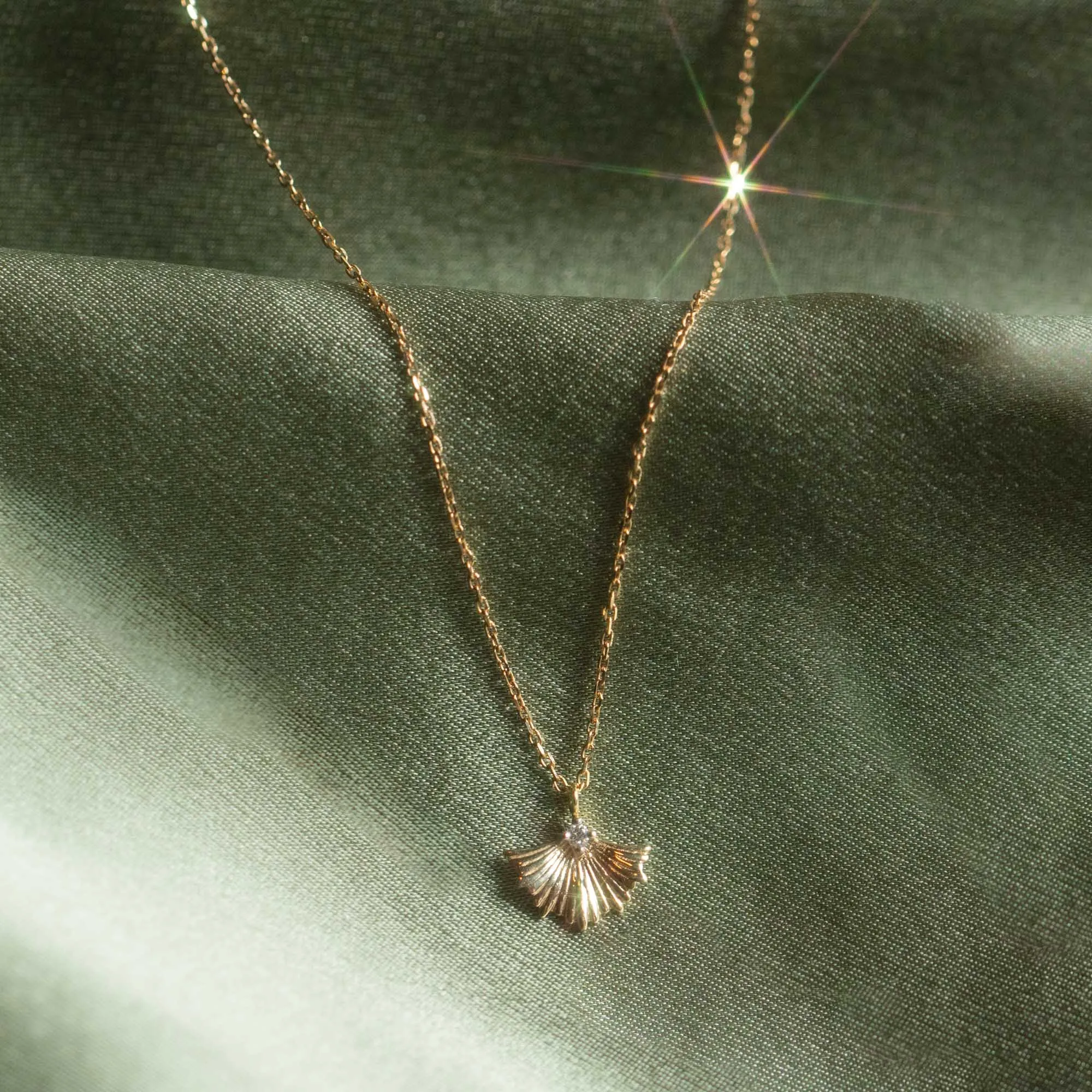 Solid Gold Ginkgo Leaf Diamond Necklace