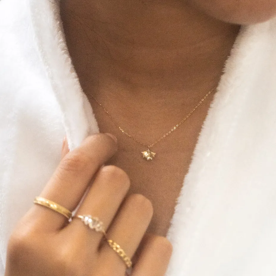 Solid Gold Ginkgo Leaf Diamond Necklace