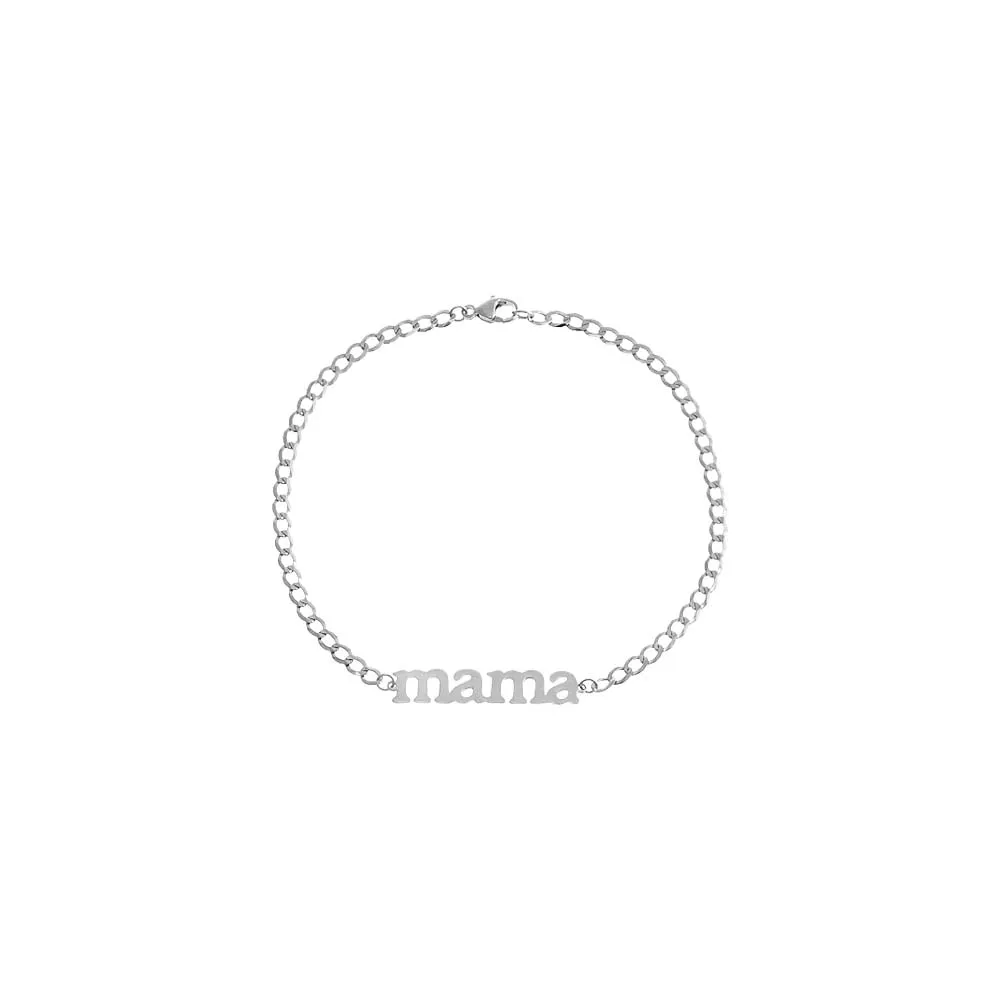 Solid Lowercase Mama Plate Cuban Chain Bracelet 14K