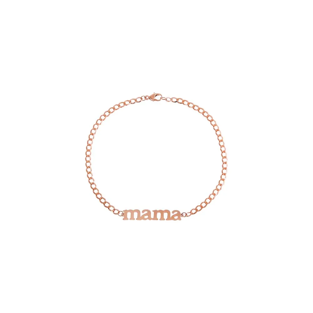 Solid Lowercase Mama Plate Cuban Chain Bracelet 14K