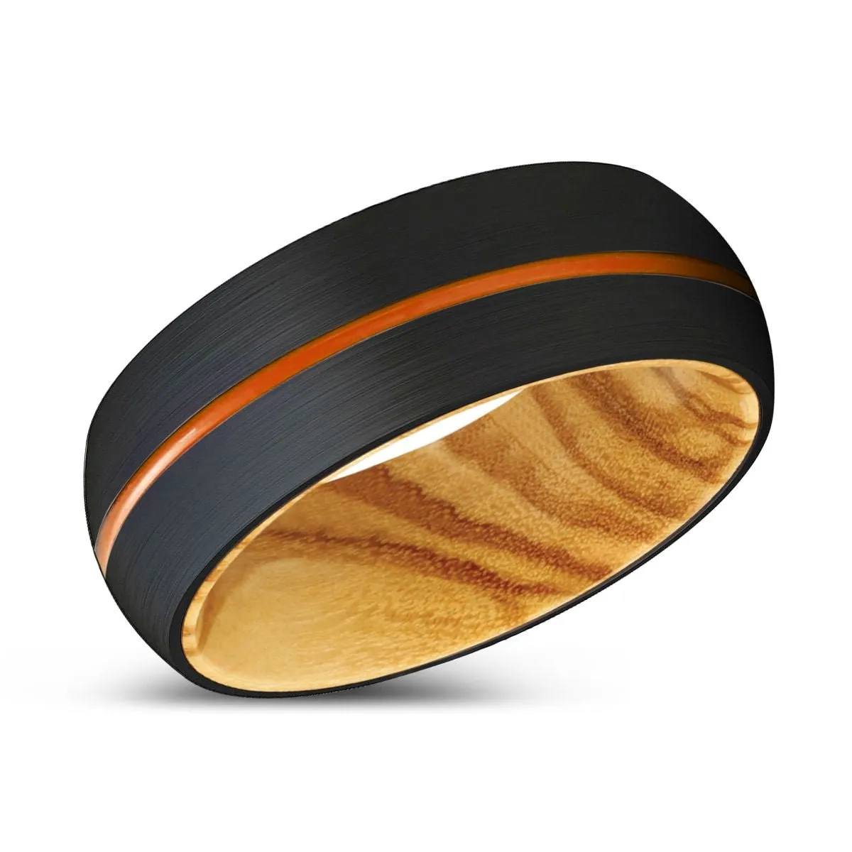 SONORITY | Olive Wood, Black Tungsten Ring, Orange Groove, Domed