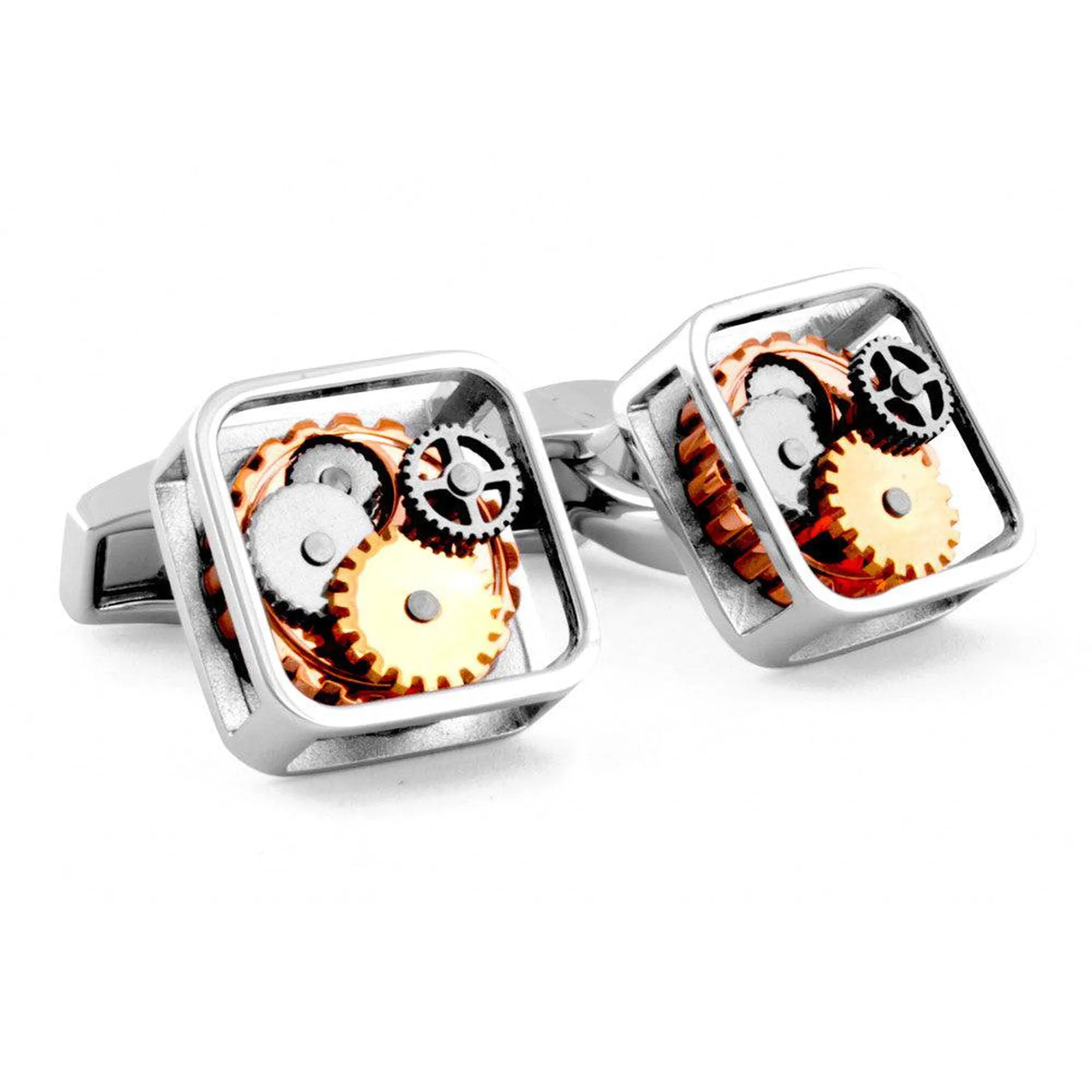 Square Gear Cufflinks Silver With Palladium Plated Steel