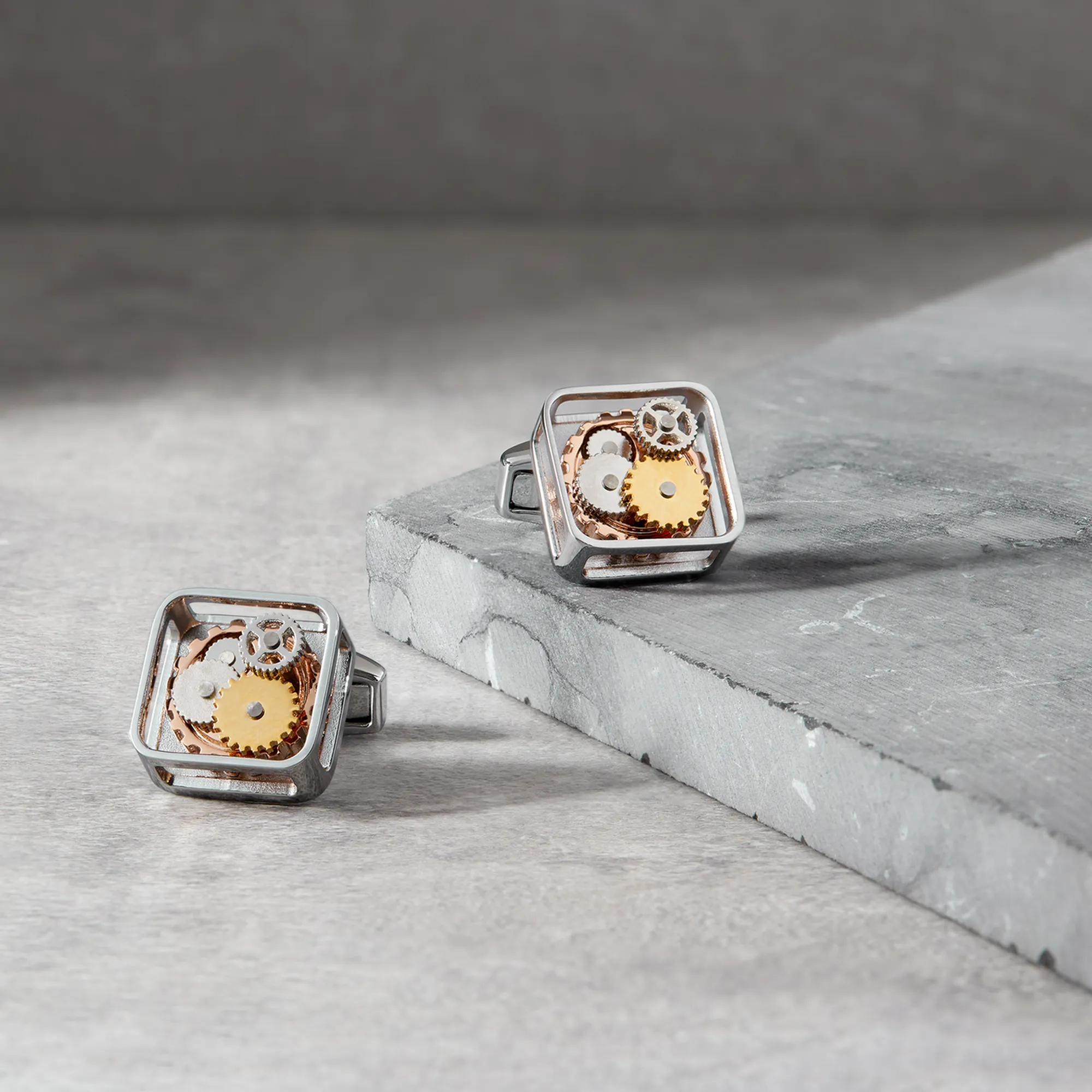 Square Gear Cufflinks Silver With Palladium Plated Steel