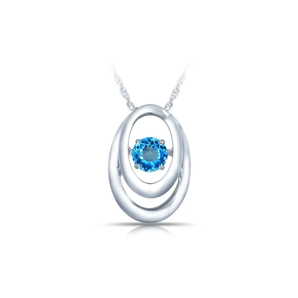 SS Pendant with light blue topaz 1=1/3 ctw W/chain