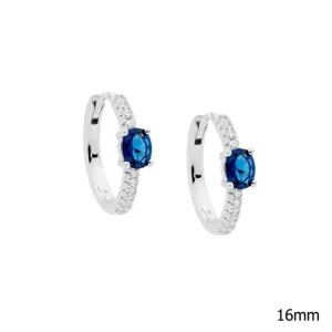 SS WH CZ 16mm hoop earrings w/ london blue oval cz E564LB